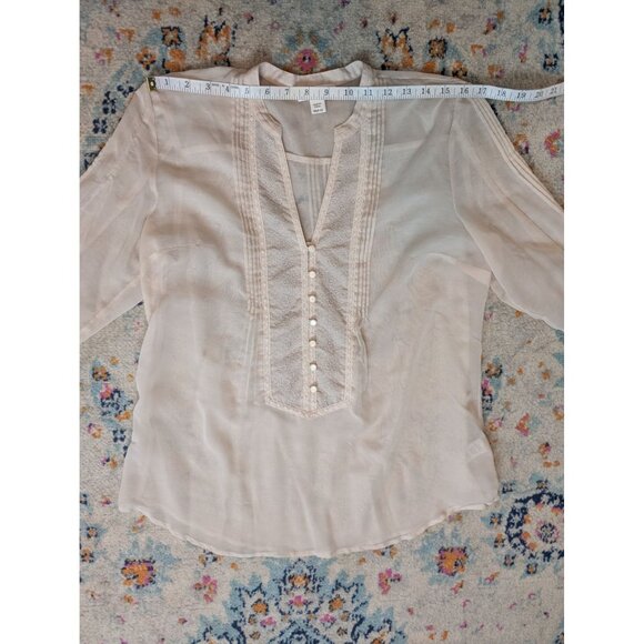 Coldwater Creek Womens Ivory Sheer Button-Front Blouse Size Medium - Picture 6 of 11